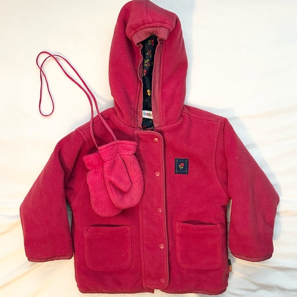 Vintage Gymboree 1998 Rainbow Tag Reversible Floral Blue/Pink Coat &Mittens 2-3T - Picture 6 of 12
